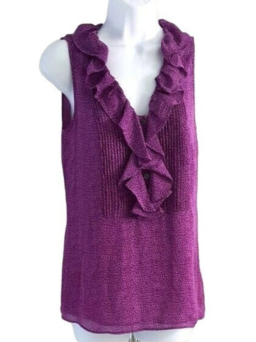 Banana Republic Womens Animal Print Top Purple Size 2 Ruffle V-Neck Sleeveless